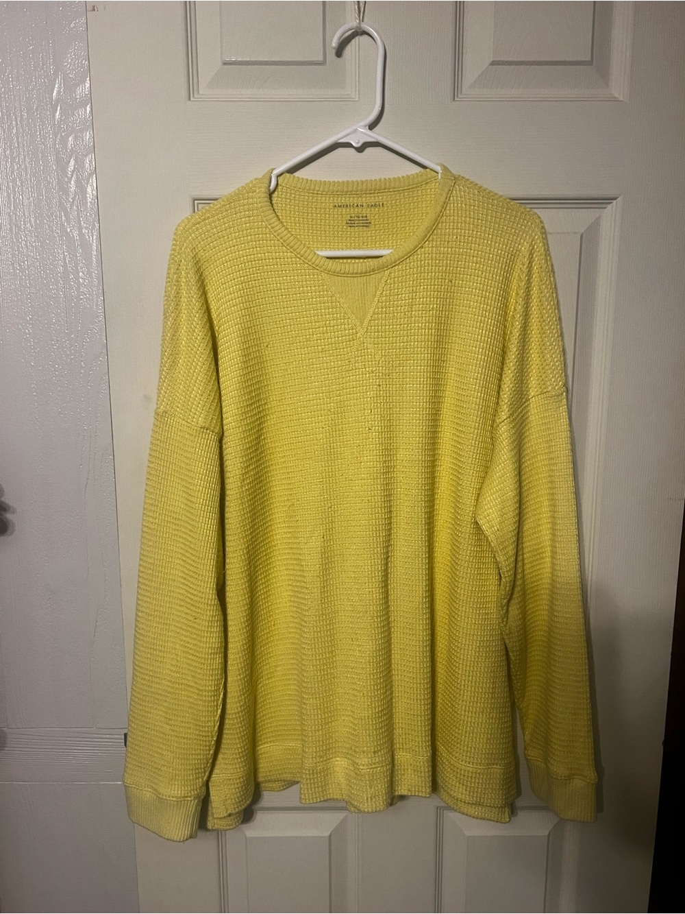 American Eagle Outfitters Men's Yellow Waffle-Knit Crewneck Sweater